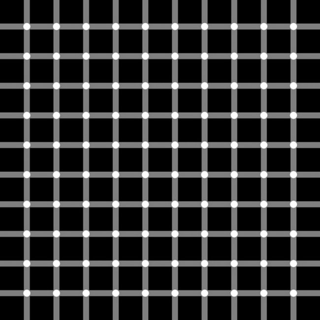 black spots where the white lines meet